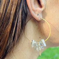Large Crystal Fringe Hoop Earrings with Healing Gemstones in Sterling Silver & Brass