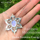 Seed of Light Manifestation Pendant with Rainbow Moonstone, Quartz Crystals & Sterling Silver