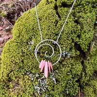 Spiral Necklace with Healing Rhodochrosite Gemstone in Sterling Silver or Brass w/ Gold Plated Chain