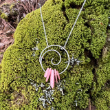 Spiral Necklace with Healing Rhodochrosite Gemstone in Sterling Silver or Brass w/ Gold Plated Chain