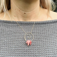 Spiral Necklace with Healing Rhodochrosite Gemstone in Sterling Silver or Brass w/ Gold Plated Chain