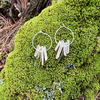 Small Crystal Fringe Hoop Earrings with Healing Gemstones in Sterling Silver & Brass