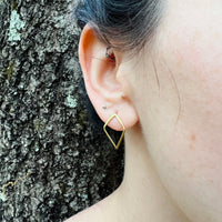 Diamond Shaped Post Earrings Handmade in Sterling Silver & Brass