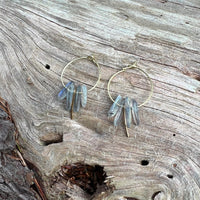 Small Crystal Fringe Hoop Earrings with Healing Gemstones in Sterling Silver & Brass