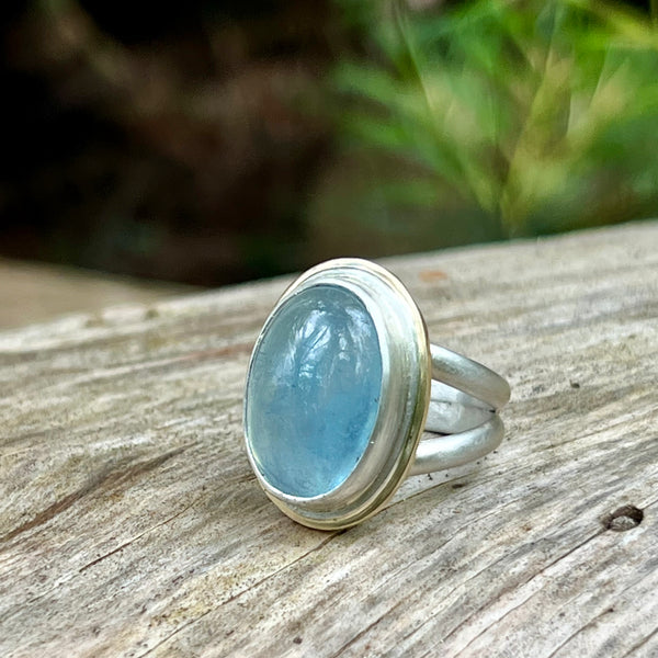 Aquamarine ring with 100% Recycled Sterling Silver and 14k Gold