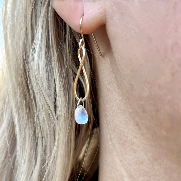 Infinite Nature Earrings 14K Gold Filled with Rainbow Moonstone, Handmade