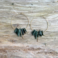 Large Crystal Fringe Hoop Earrings with Healing Gemstones in Sterling Silver & Brass