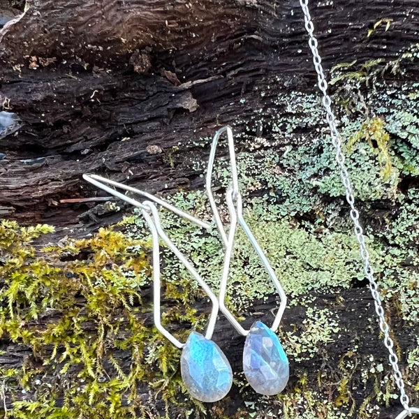 Pentagonal Drop Earrings Handmade with Labradorite