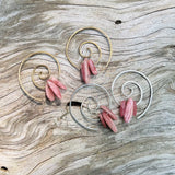 Spiral Earrings with Rhodochrosite in Sterling Silver or Brass