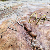 Diamond Shaped Post Earrings Handmade in Sterling Silver & Brass