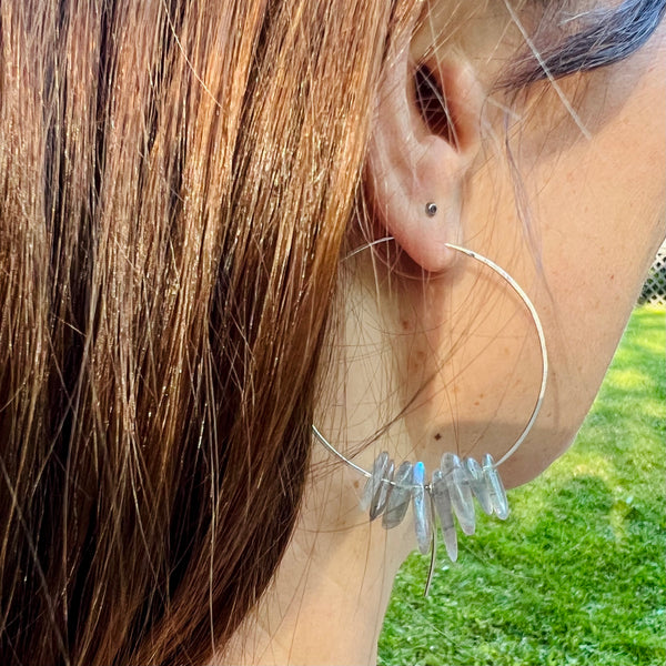 Large Hoop Earrings with Healing Gemstones in Sterling Silver & Brass