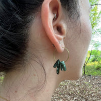 Small Crystal Fringe Hoop Earrings with Healing Gemstones in Sterling Silver & Brass