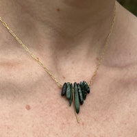 Crystal Fringe Necklace with Gemstones Stones in Sterling Silver or Brass w/ Gold Plated Chain