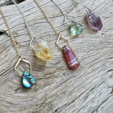 Pentagonal Necklace with Healing Gemstones in Sterling Silver or 14K Gold Filled