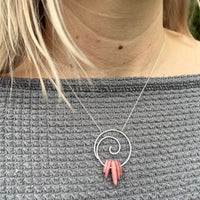 Spiral Necklace with Healing Rhodochrosite Gemstone in Sterling Silver or Brass w/ Gold Plated Chain