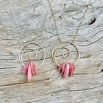 Spiral Necklace with Healing Rhodochrosite Gemstone in Sterling Silver or Brass w/ Gold Plated Chain