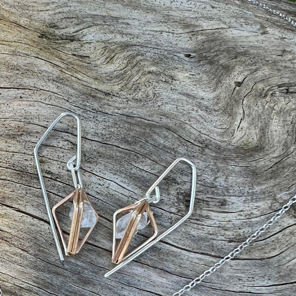 Herkimer Double Diamond Earrings, Handmade