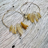 Large Crystal Fringe Hoop Earrings with Healing Gemstones in Sterling Silver & Brass