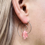 Spiral Earrings with Rhodochrosite in Sterling Silver or Brass
