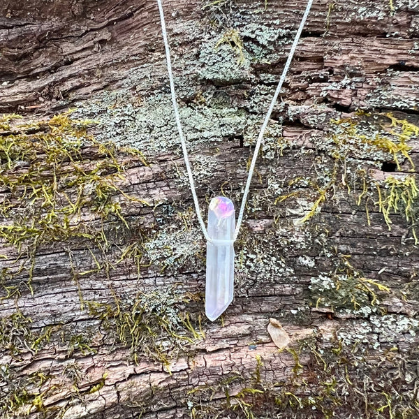 Crystal Point Pendant Necklace Natural Angel Aura Quartz Point & Sterling Silver Chain