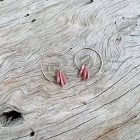 Spiral Earrings with Rhodochrosite in Sterling Silver or Brass