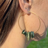 Large Hoop Earrings with Healing Gemstones in Sterling Silver & Brass