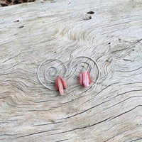 Spiral Earrings with Rhodochrosite in Sterling Silver or Brass