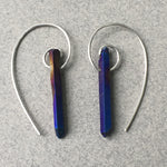 Fibonacci Spiral Earrings with Sterling Silver & Cobalt Titanium Quartz Crystal Points