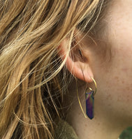 Fibonacci Spiral Earrings with Cobalt Titanium Quartz Points and Brass