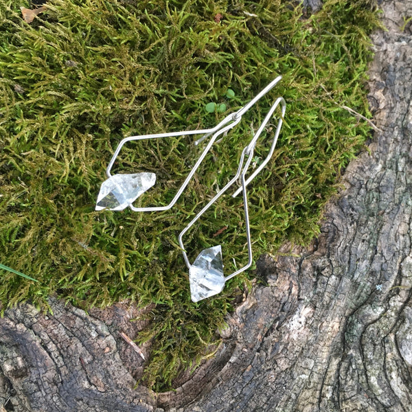 Pentagonal Drop Earrings Handmade with Sterling Silver and Herkimer Diamond