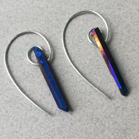 Fibonacci Spiral Earrings with Sterling Silver & Cobalt Titanium Quartz Crystal Points