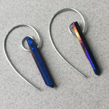 Fibonacci Spiral Earrings with Sterling Silver & Cobalt Titanium Quartz Crystal Points