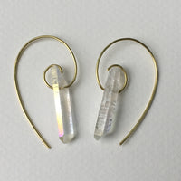 Fibonacci Spiral Earrings with Angel Aura Quartz Points & Brass