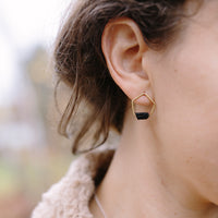 Pentagonal Post Earrings with Sterling Silver and Raw Black Tourmaline