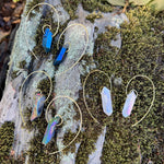 Large Size Fibonacci Spiral Earrings, with Cobalt, Rainbow & Angel Aura Quartz points