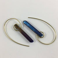 Fibonacci Spiral Earrings with Cobalt Titanium Quartz Points and Brass