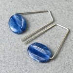 Blue Kyanite Geometric Earrings with Sterling Silver, Handmade