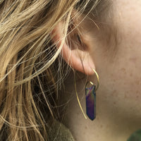 Fibonacci Spiral Earrings with Sterling Silver & Rainbow Aura Quartz Crystal Points