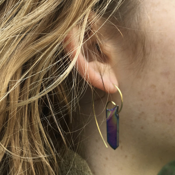 Fibonacci Spiral Earrings with Sterling Silver Rainbow Aura