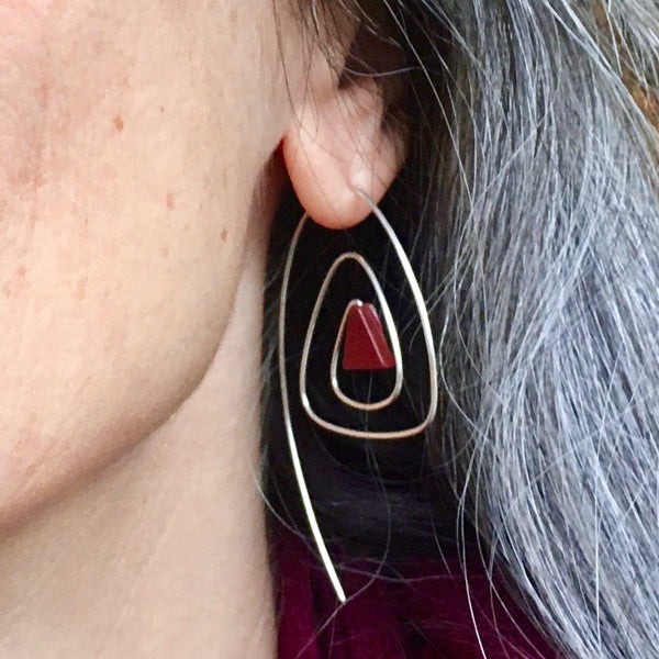 Spiral Triangle Earrings with Sterling Silver & Healing Stone Red Jasper Handmade