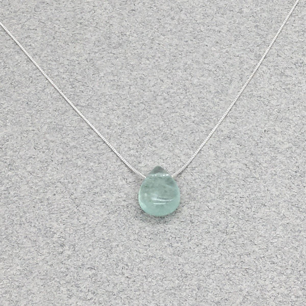 Teardrop Pendant Necklace Natural Fluorite with Sterling Silver Chain