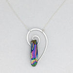 Fibonacci Spiral Necklace Handmade with Healing Rainbow Aura Quartz Point & Sterling Silver