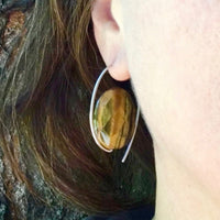 Minimalist Oval Earrings with Natural healing Stone Tiger Eye and Sterling Silver, Handmade