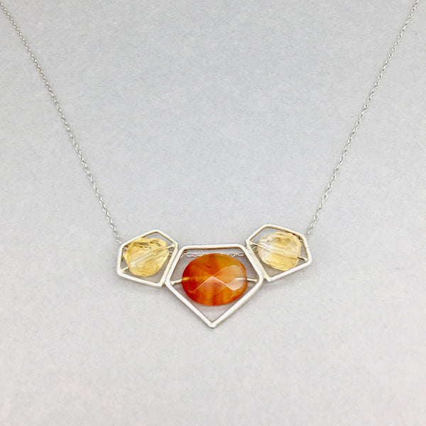 Triple Goddess Power Necklace with Sterling Silver, Carnelian, and Citrine