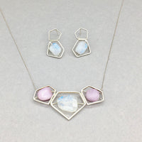 Triple Goddess Power Necklace with Sterling Silver, Rainbow Moonstone & Kunzite