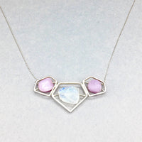 Triple Goddess Power Necklace with Sterling Silver, Rainbow Moonstone & Kunzite