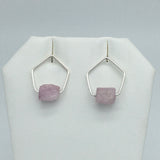 Pentagonal Post Earrings with Sterling Silver and Raw Pink Kunzite