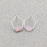 Pentagonal Post Earrings with Sterling Silver and Raw Pink Kunzite