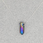 Rainbow Titanium Aura Quartz Point Necklace on Sterling Silver Chain