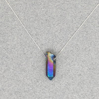 Rainbow Titanium Aura Quartz Point Necklace on Sterling Silver Chain